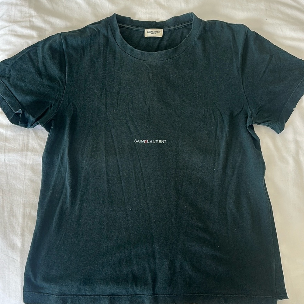 SAINT LAURENT Logo Tee Shirt Medium Dark Green